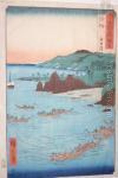 Five Color Beach In Awaji Province Oil Painting by Utagawa or Ando Hiroshige