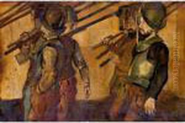 Deux Rangs De Soldats Du Cortege De L'escalade, 1886 
Two Lines Of Soldiers Of The Procession Of The Escalade, 1886 Oil Painting by Ferdinand Hodler