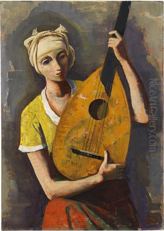 Madchen Mit Laute. Oil Painting by Carl Hofer