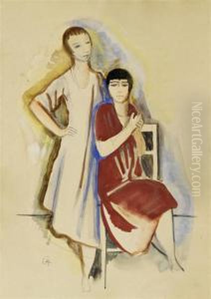 Girl Oil Painting by Carl Hofer