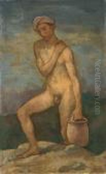 Auf Dem Hugel (jungling Mit Krug) Oil Painting by Carl Hofer