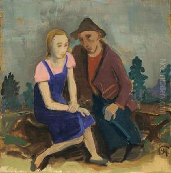 Landliches Paar Oil Painting by Carl Hofer