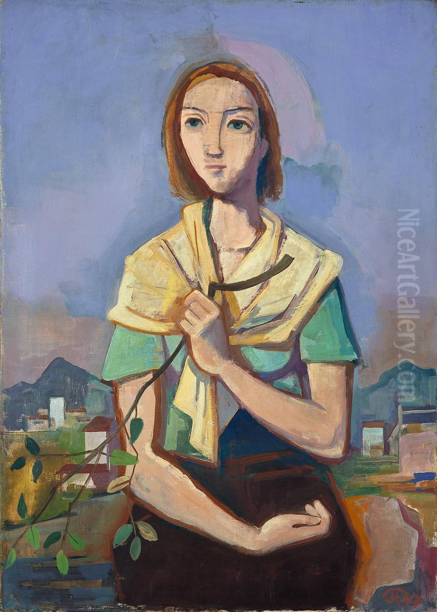 Madchen Mit Zweig Oil Painting by Carl Hofer