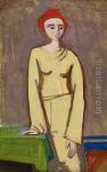 Stehende Frau Mit Roter Kappe Oil Painting by Carl Hofer