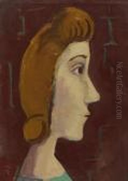 Madchenkopf (rechtsprofil) Oil Painting by Carl Hofer