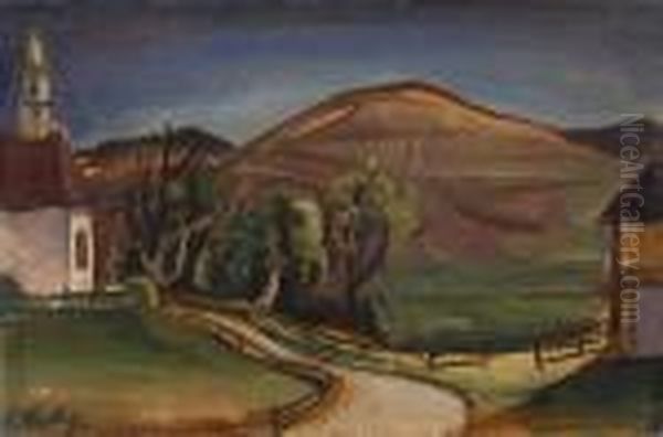 Landschaft Mit Kapelle Oil Painting by Carl Hofer