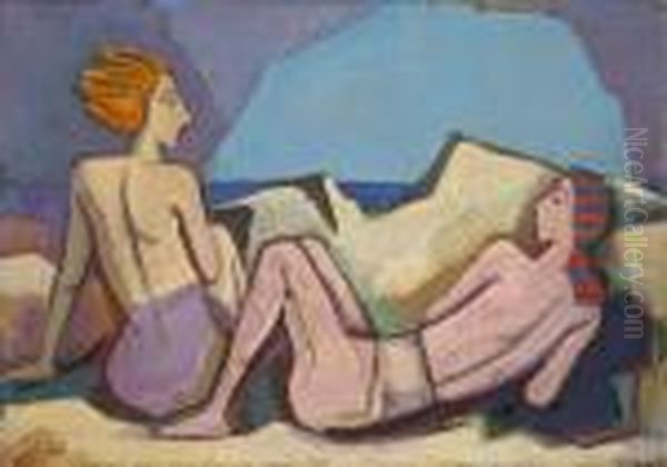 Zwei Frauen Am Meer Oil Painting by Carl Hofer