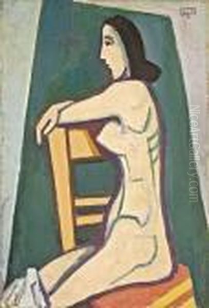 Akt Auf Dem Stuhl Oil Painting by Carl Hofer