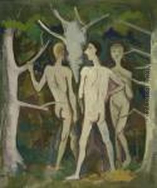 Drei Akte Im Walde Oil Painting by Carl Hofer