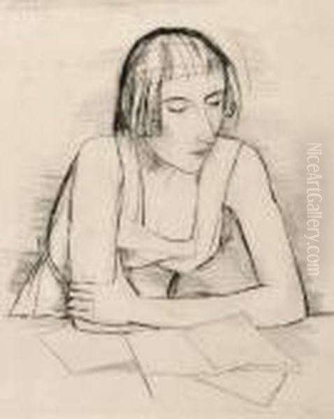 Beim Lesen Oil Painting by Carl Hofer