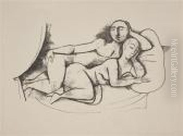 Nudes Oil Painting by Carl Hofer