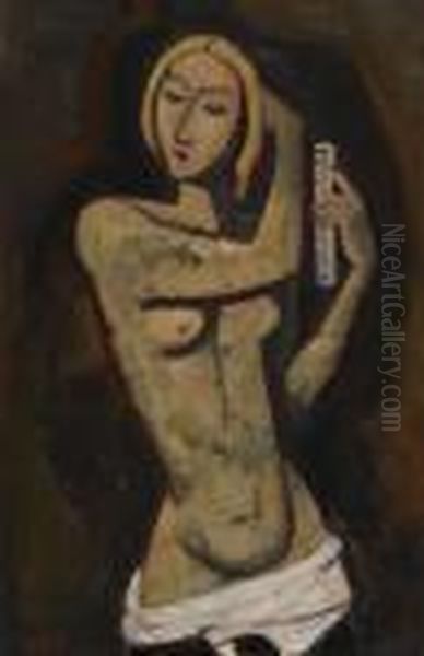 Frau, Sich Kammend Oil Painting by Carl Hofer