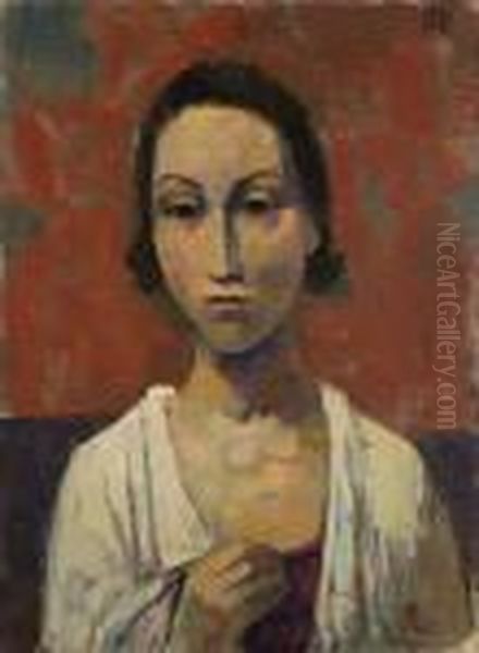 Madchenbildnis En Face Oil Painting by Carl Hofer