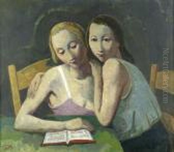 Zwei Freundinnen Oil Painting by Carl Hofer