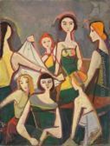 Mannequins Oil Painting by Carl Hofer