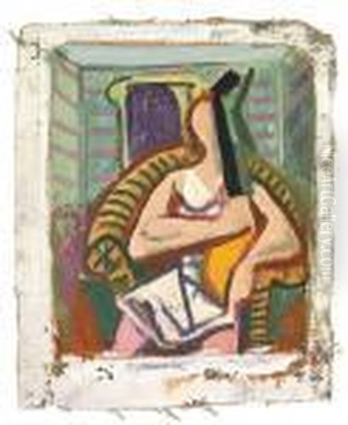 Sitzendes Madchen Mit Laute Oil Painting by Carl Hofer