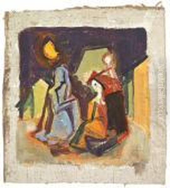 Nachtliche Szene Mit Trauernden Gestalten Oil Painting by Carl Hofer