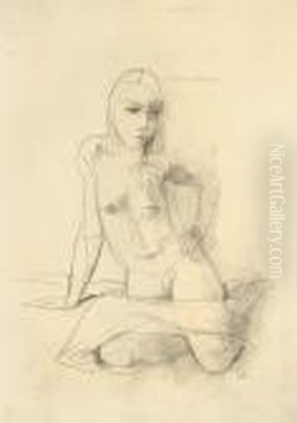 Sitzender Madchenakt Mit Aufgestutztem Arm Oil Painting by Carl Hofer