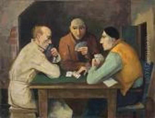 Kartenspieler Oil Painting by Carl Hofer