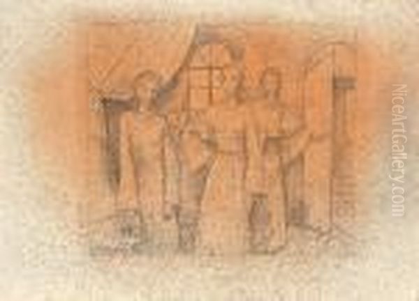 Drei Frauen Im Gemach Oil Painting by Carl Hofer