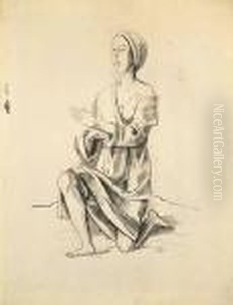 Kniende Gewandfigur Oil Painting by Carl Hofer
