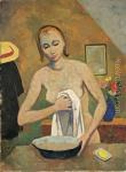 Frau, Sich Waschend Oil Painting by Carl Hofer