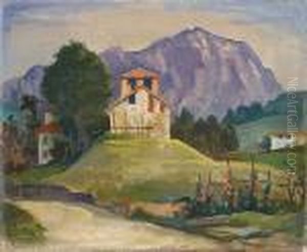Haus Auf Dem Hugel (mit Monte Generoso) Oil Painting by Carl Hofer