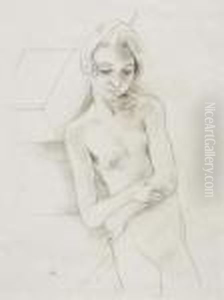 Female Nude Oil Painting by Carl Hofer