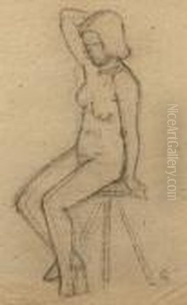Sitzender Madchenakt Im Atelier Oil Painting by Carl Hofer