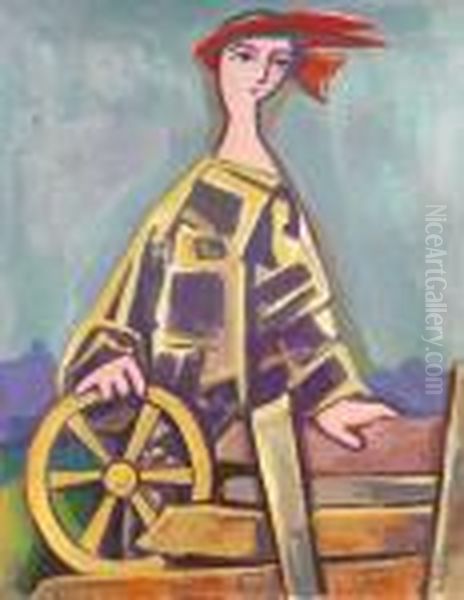 Figur Mit Rad Oil Painting by Carl Hofer