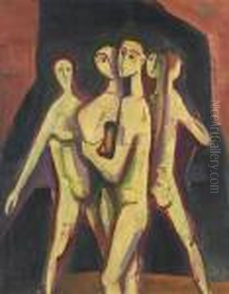 Junglingsgruppe Oil Painting by Carl Hofer