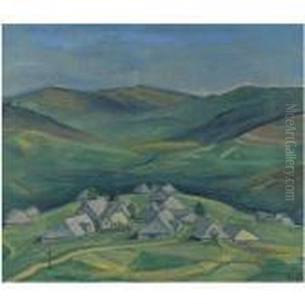 Blaue Landschaft (blue Landscape) Oil Painting by Carl Hofer