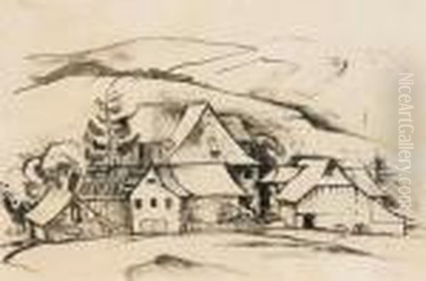 Gehoft Oil Painting by Carl Hofer