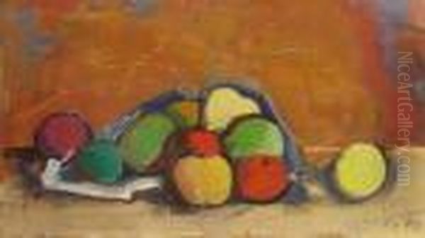 Fruchtestillleben (apfelin Tute) Oil Painting by Carl Hofer
