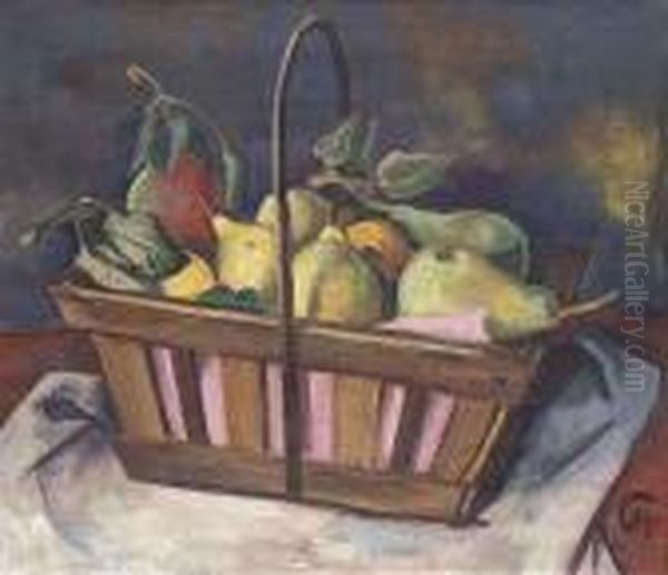 Spankorb Mit Birnen Oil Painting by Carl Hofer