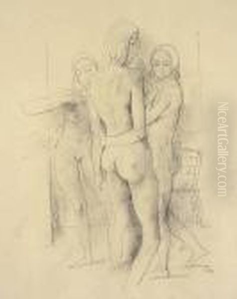 Drei Weibliche Akte Oil Painting by Carl Hofer