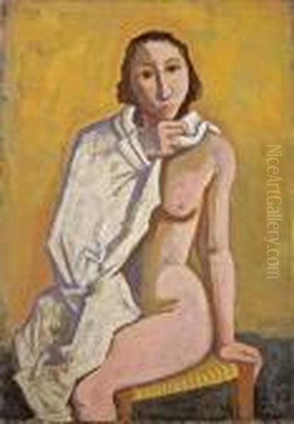 Sitzende, Rechte Schulter Von Weissem Tuch Umhullt Oil Painting by Carl Hofer