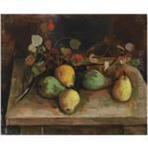Stilleben Mit Birnen (still Life With Pears) Oil Painting by Carl Hofer