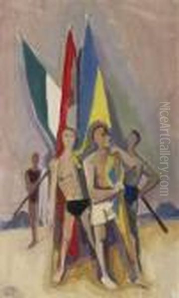 Fahnentrager. Mid 1940s Oil Painting by Carl Hofer