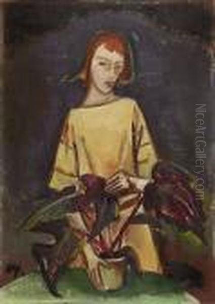 Madchen Mit Blumentopf Oil Painting by Carl Hofer