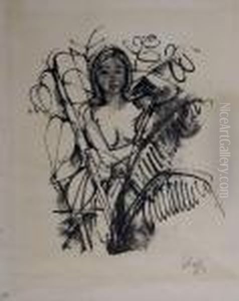 Woman Among Plants Oil Painting by Carl Hofer
