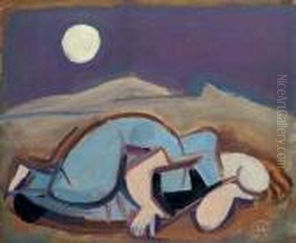 Schlafende Frau Mit Mond Oil Painting by Carl Hofer
