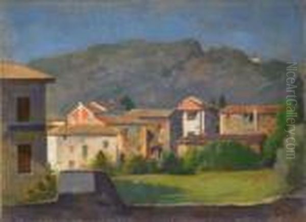 Tessiner Landschaft (hauser In Lavena) Oil Painting by Carl Hofer