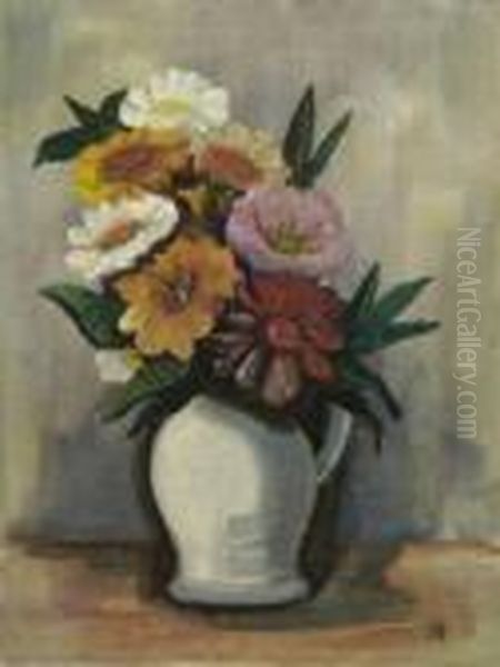 Stillleben Mit Blumen. Oil Painting by Carl Hofer