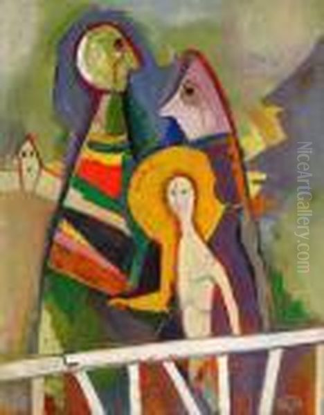 Figurkomposition Oil Painting by Carl Hofer