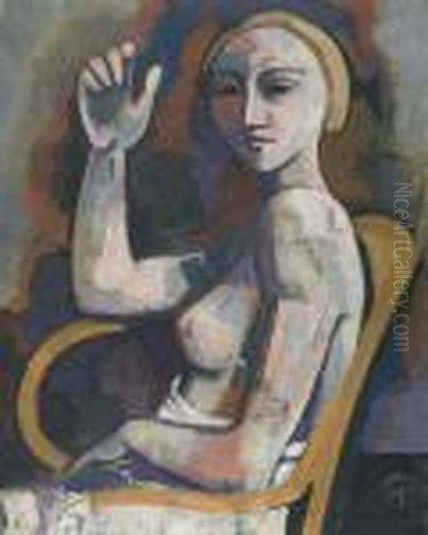 Female Seated Nude 1930 Oil Painting by Carl Hofer