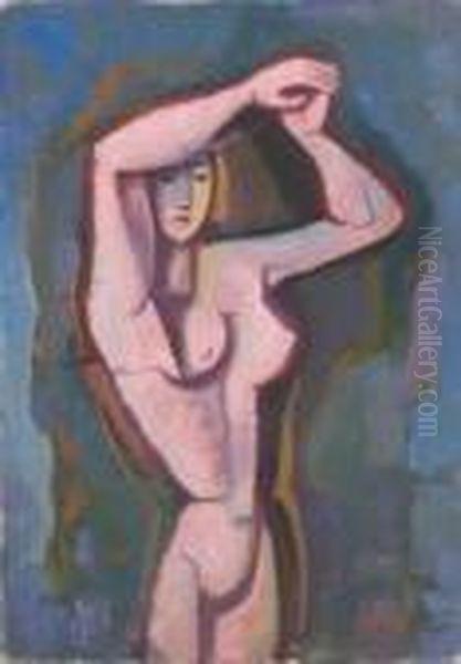 Akt Mit Erhobenen Armen Ii Oil Painting by Carl Hofer