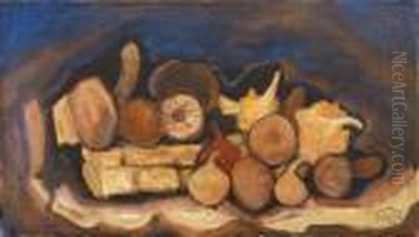 Stilleben Mit Pilzen Und Zwiebeln Oil Painting by Carl Hofer