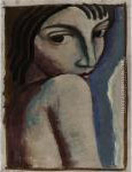 Frau Uber Ihre Rechte Schulter Schauend Oil Painting by Carl Hofer