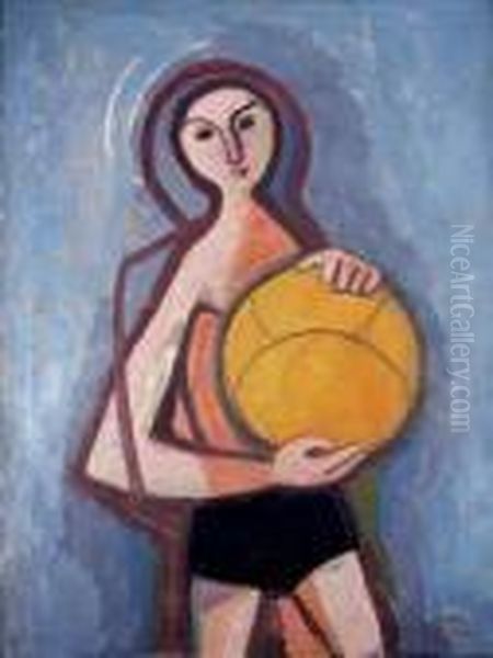 Jungling Mit Ball Ii Oil Painting by Carl Hofer